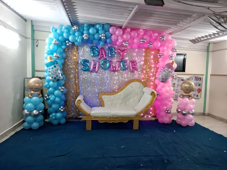 Godh Bharai & Baby Shower Decoration with Curtain white and golden