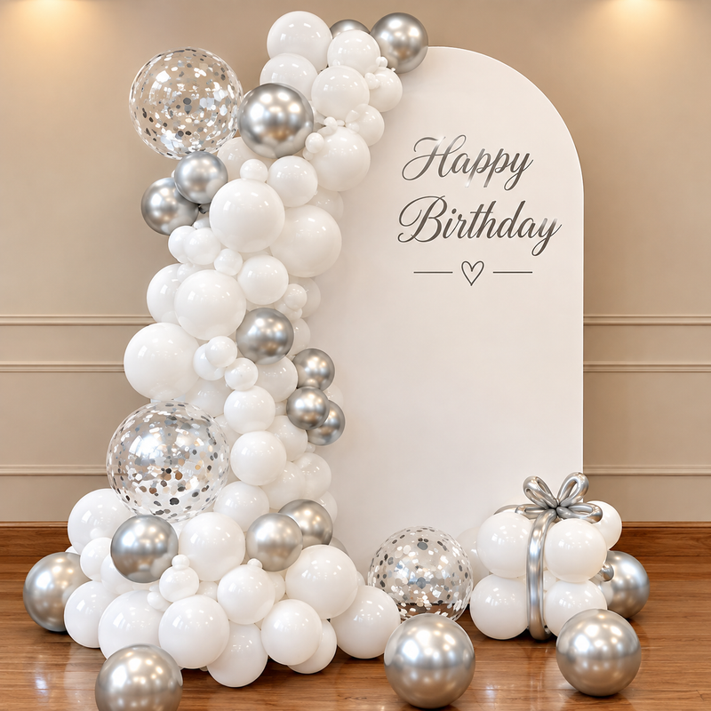 Elegant White & Silver Birthday